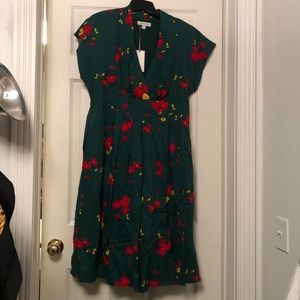Emily and Fin Fit and Flare Green and Red Dress 1X NWT